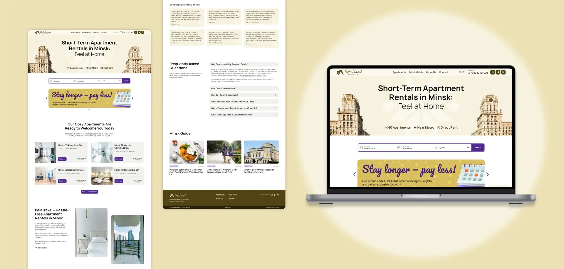Showcase of key sections from an apartment rental website design